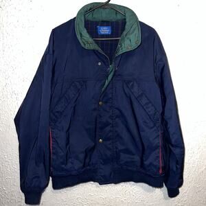 Vintage Pendleton Bomber Jacket Men L Lobo Plaid Wool Lined Made in USA